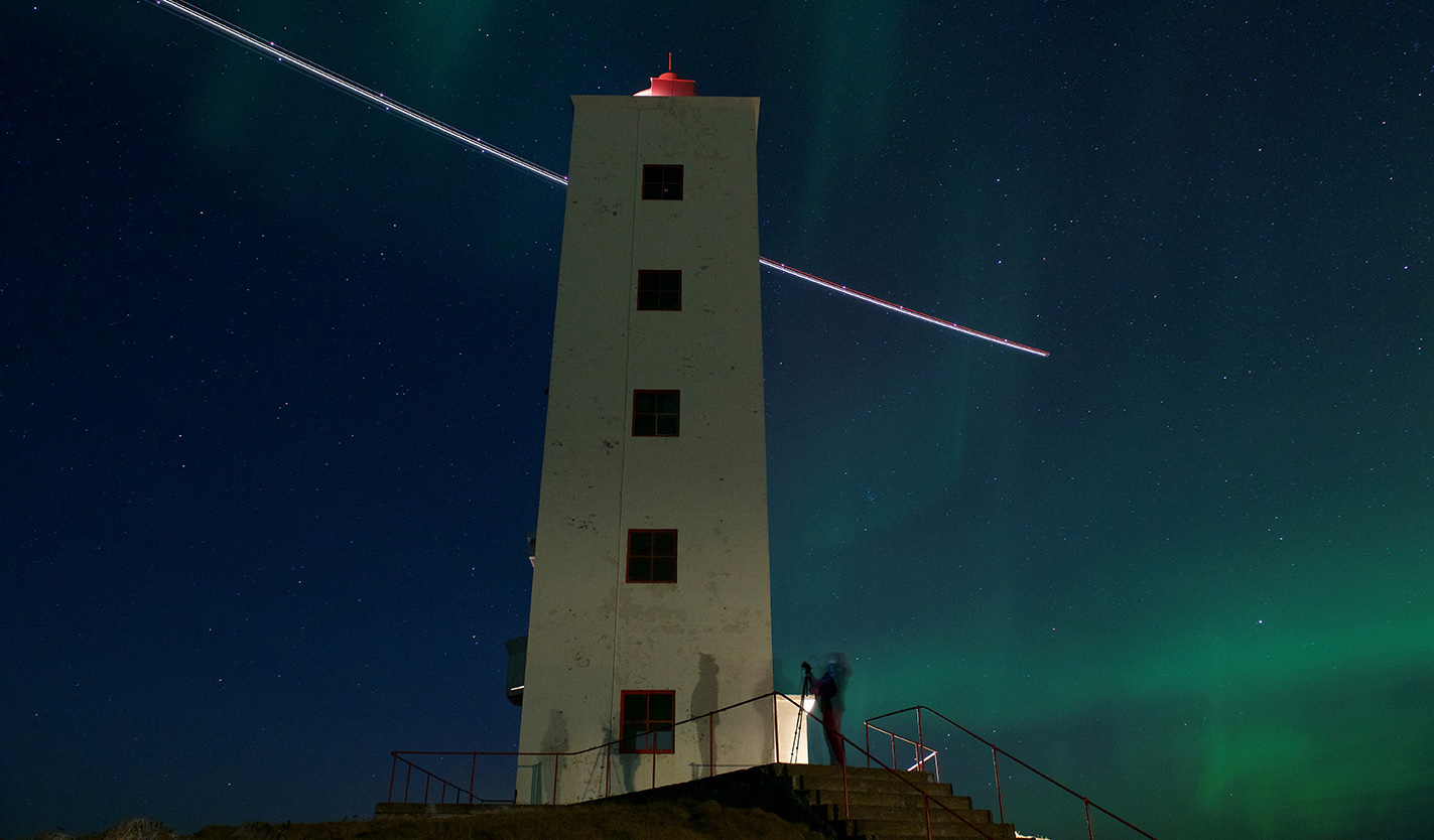 Kjølnes fyr i nordlys, Finnmark.