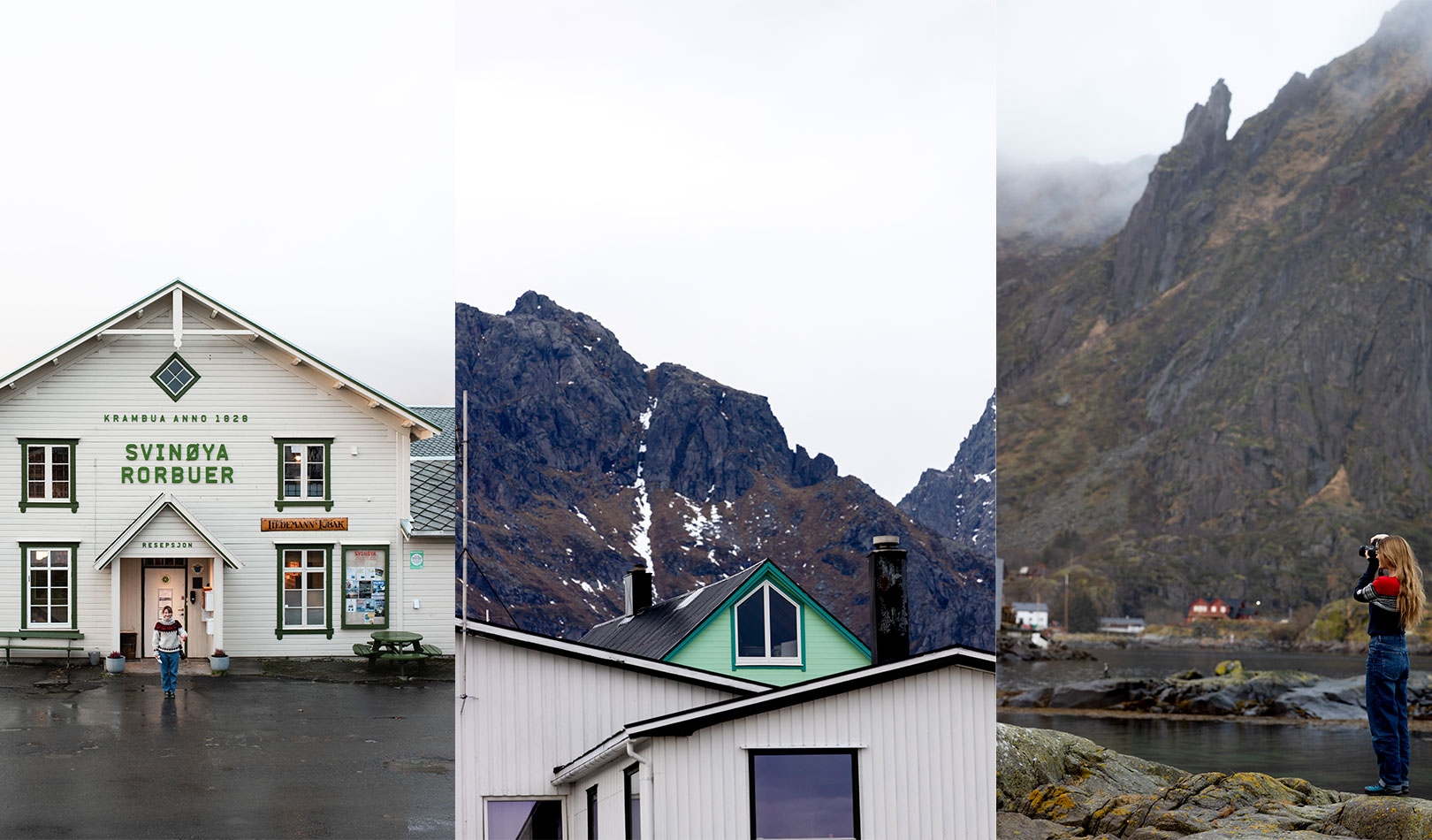 Svinøya rorbuer og utsikt til Svolværgeita