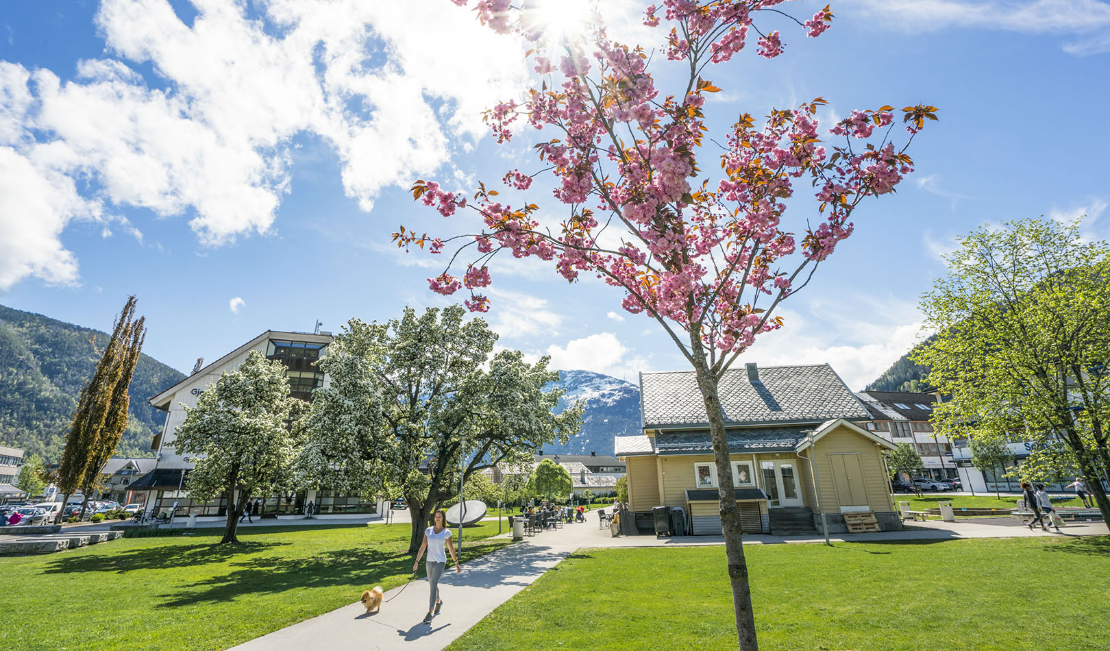 Sentrumsparken i Sogndalsfjøra en vårdag.