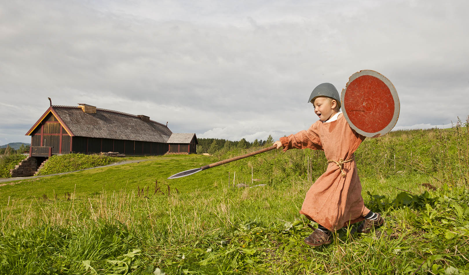 Little boy in viking outfit in Stiklestad.