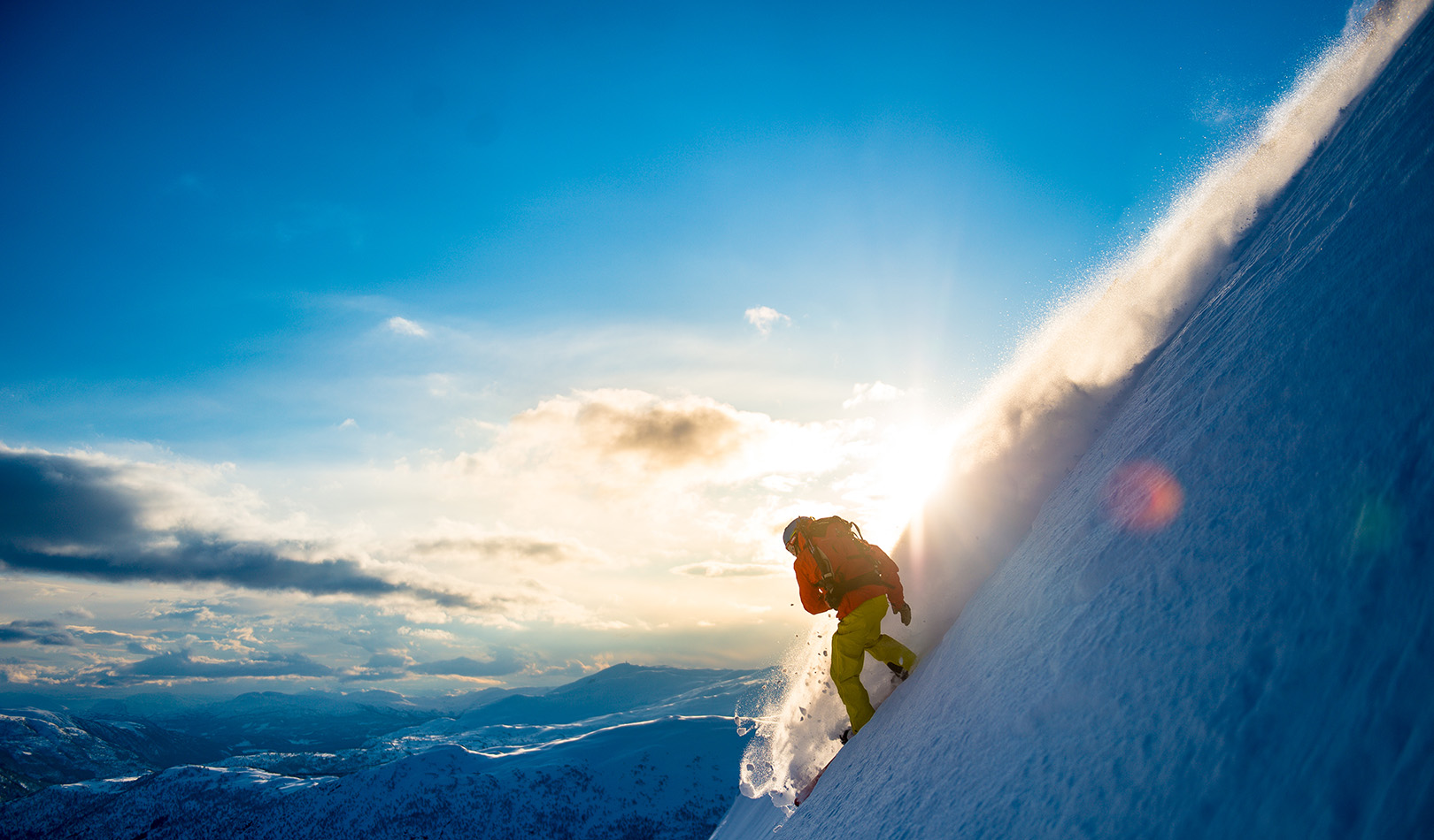 Skiing down the mountains in Voss