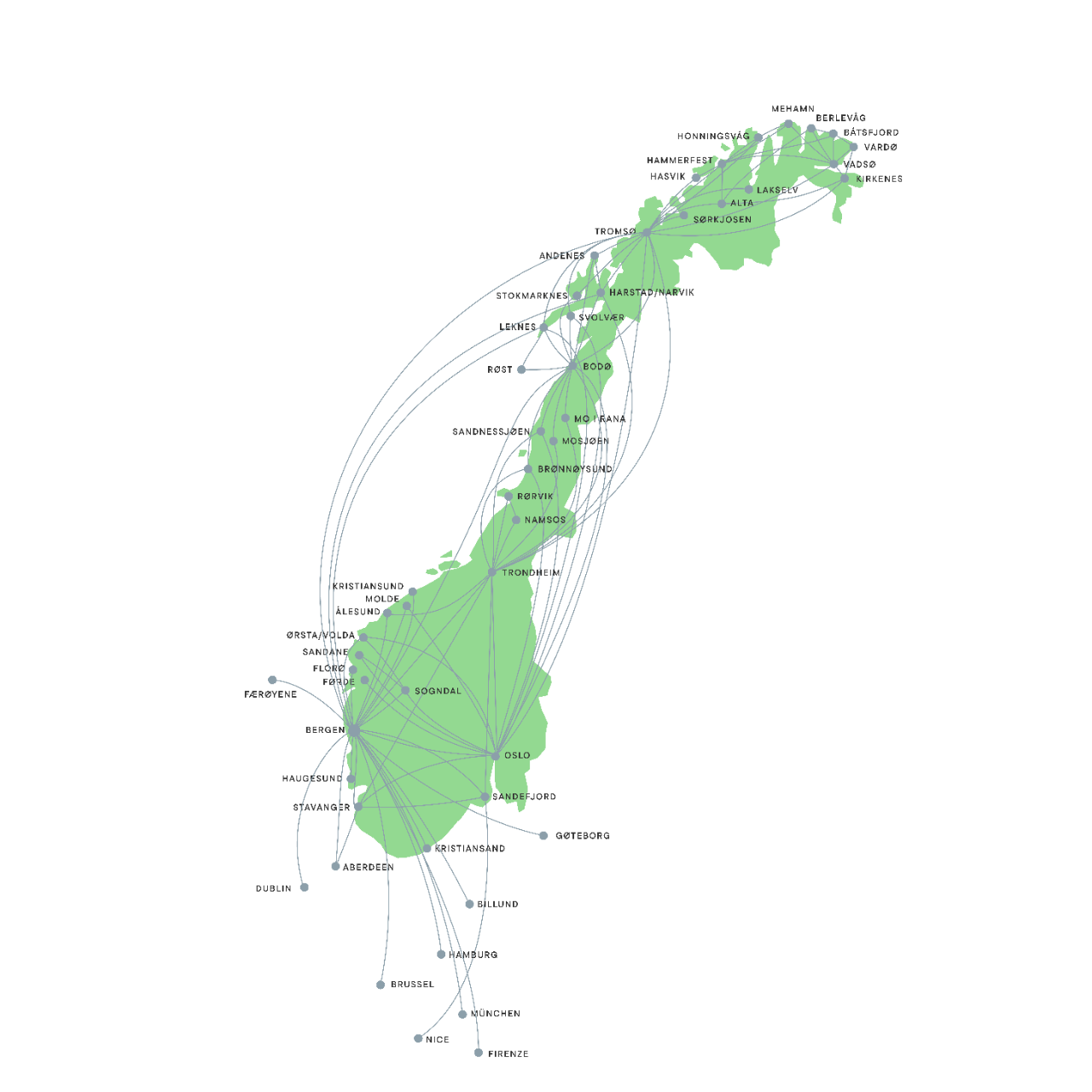 Widerøe Route map, march 2026