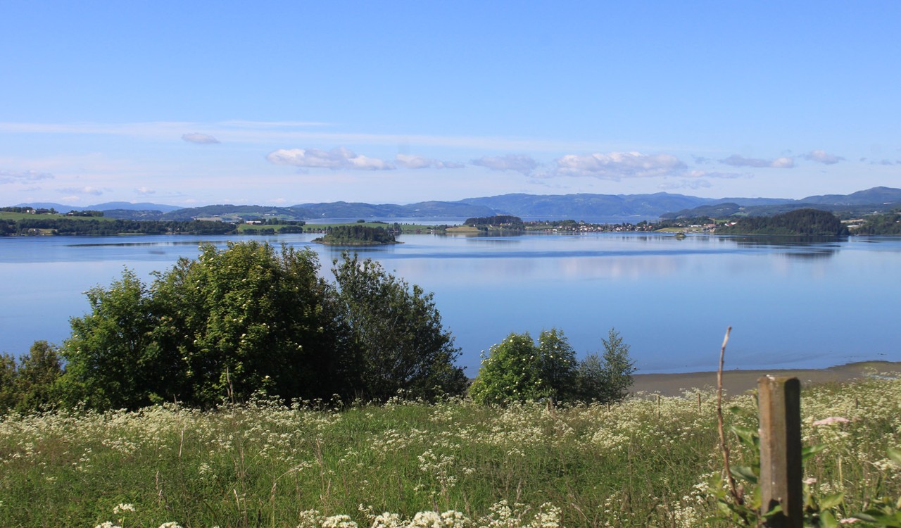 Utsikt over fjord med øyer, Trøndelag. View over fjord with islands, Trøndelag.