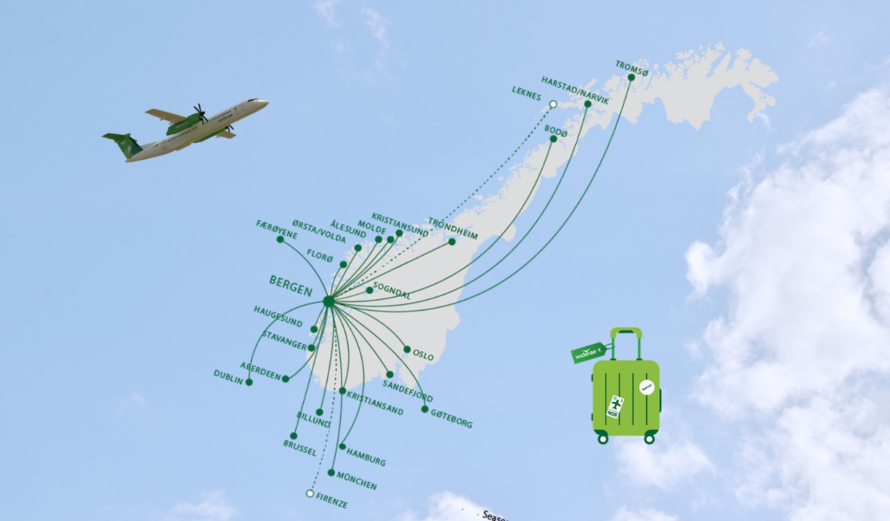 Route map Direcr fligths from Bergen.