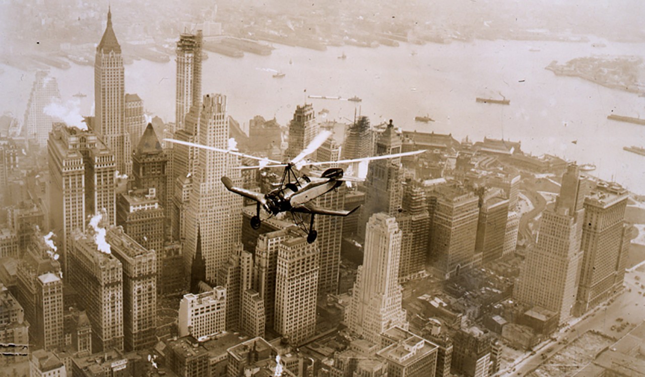 Historisk bilde av Manhattan sett fra lufta på 1930-tallet. Manhattan seen from the air, historic photograph from the 1930s.