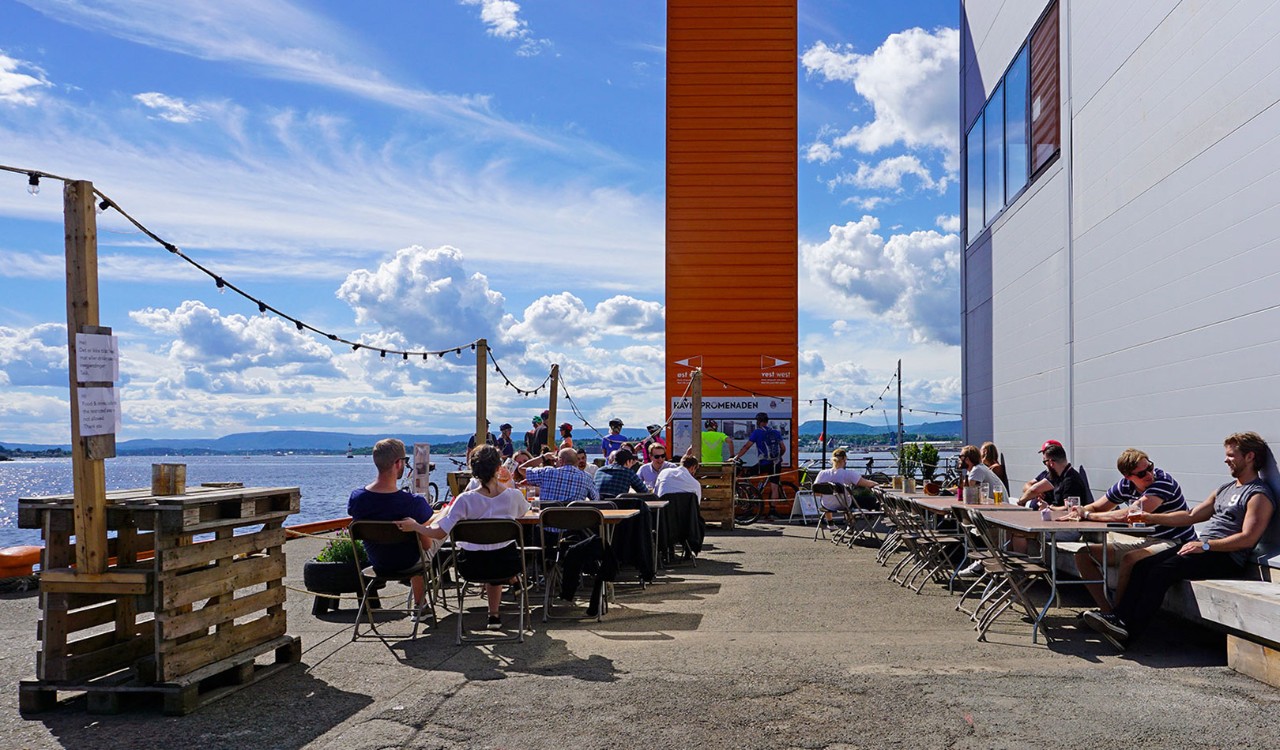 ytterst på Vippetangen på trendstedet Vippa, Vippa is a foodmarket located on the edge of the land facing the Oslo fjords, with the ambition to bring together cultures through cuisines.